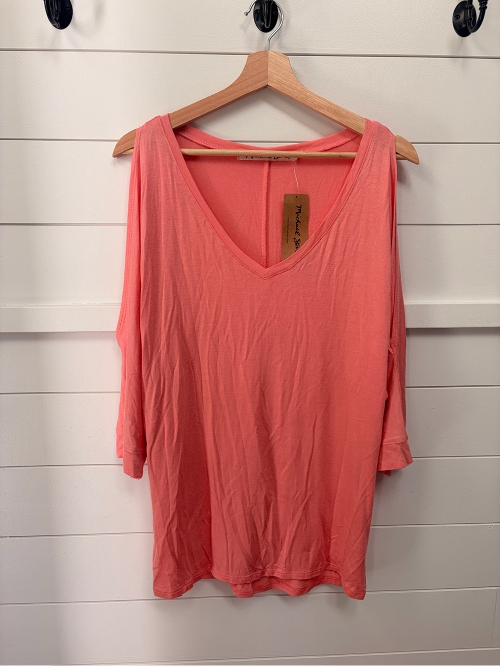 Michael Stars Coral Pink V-Neck Cold-Shoulder Tunic
